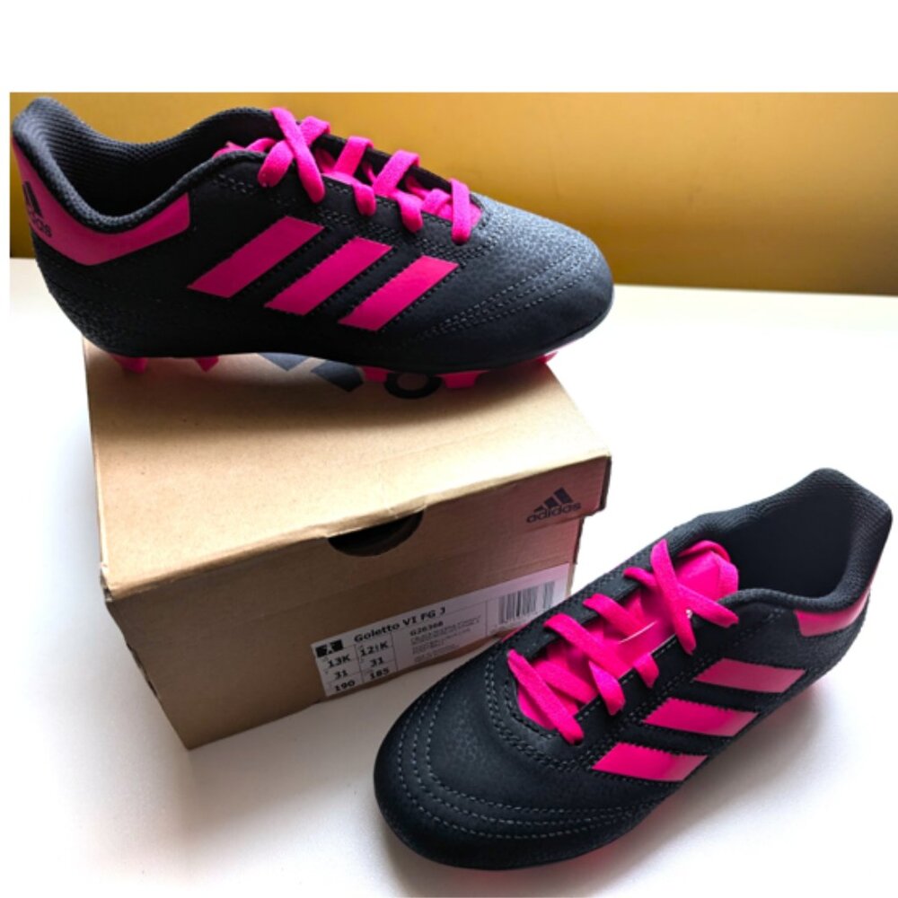 adidas Goletto 13K FG J Firm Ground Soccer Cleats Black/Rose Boots Stripes 13K